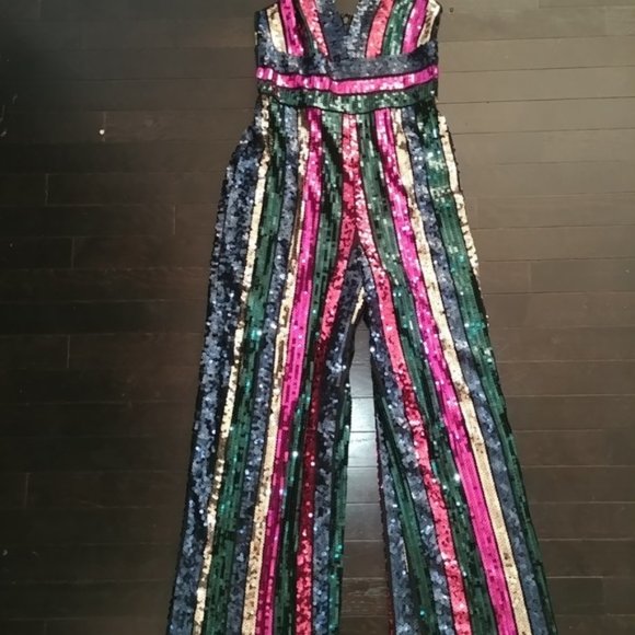 damage EXPRESS RAINBOW SEQUIN JUMPSUIT GAY PRIDE - Picture 2 of 6